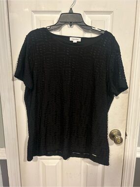 Calvin Klein Black Short Sleeve Textured Crew Neck Top
